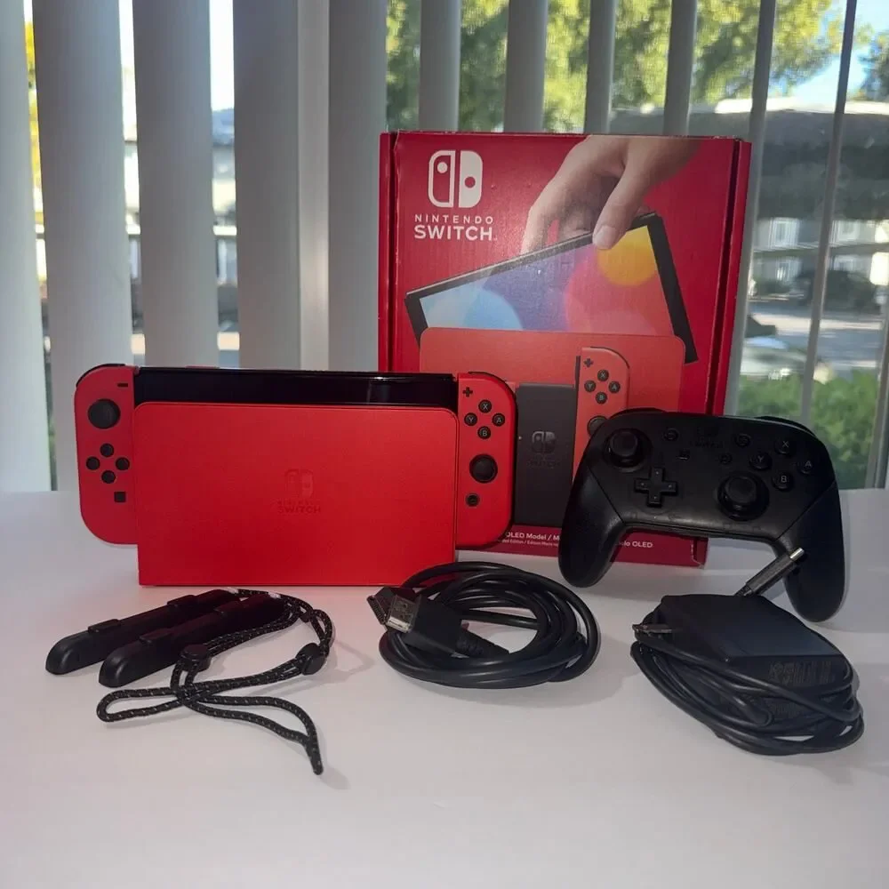 Nintendo Switch OLED Mario Red Edition + Pro Controller & Video Game Bundle